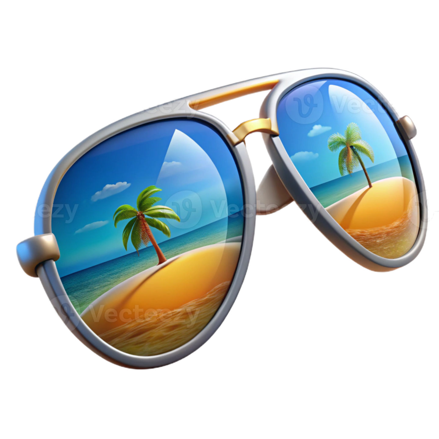 a pair of sunglasses with palm trees on the beach