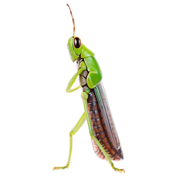 a green grasshopper on a white background