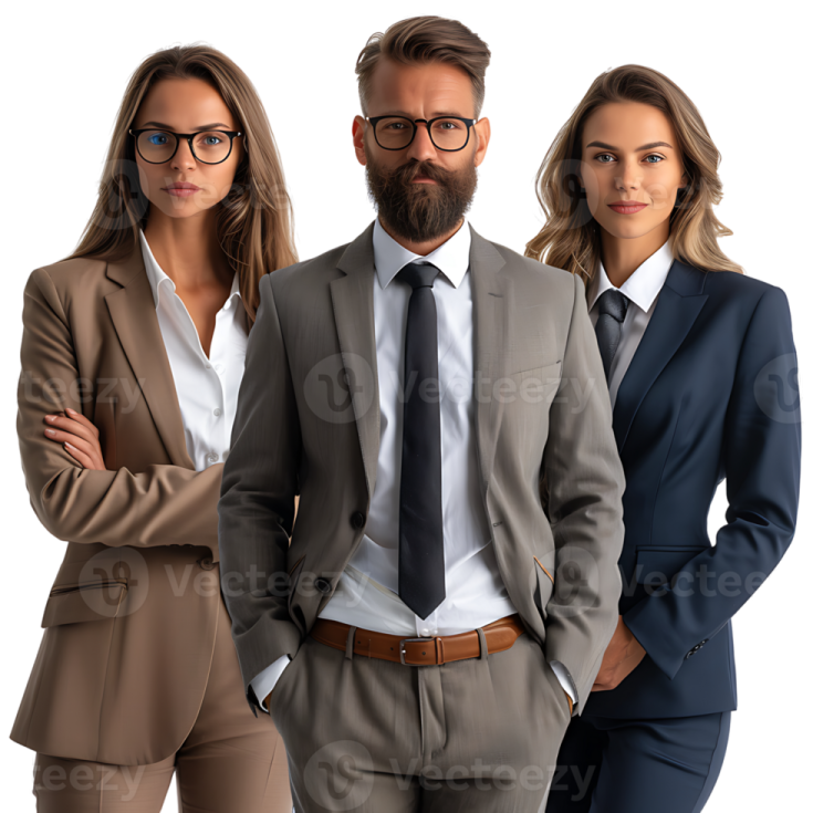 a group of three business people standing together