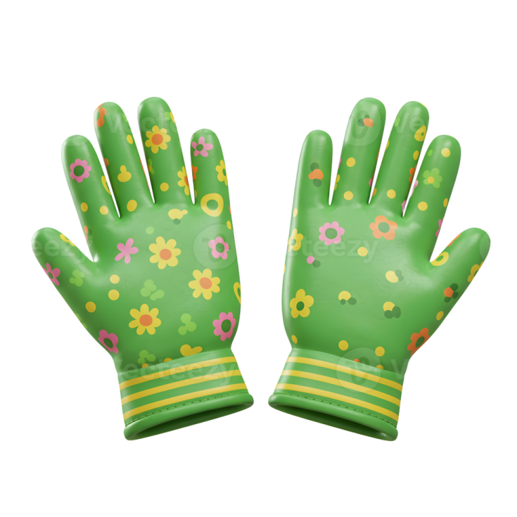 a pair of gardening gloves with flowers on them
