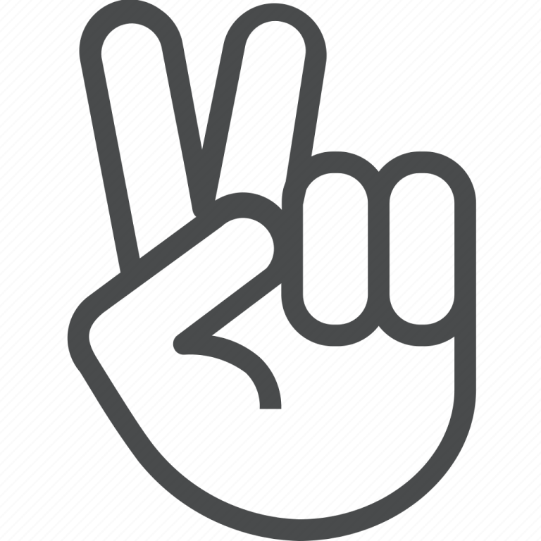 a black and white icon of two fingers in the shape of a peace sign