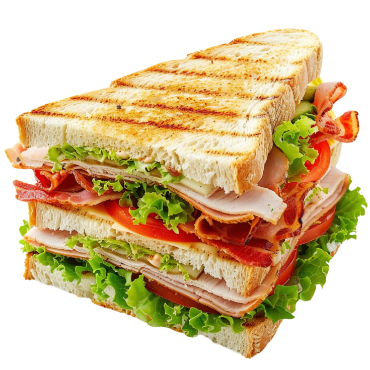 a sandwich cut in half on a white background