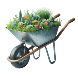 a wheelbar with plants in it