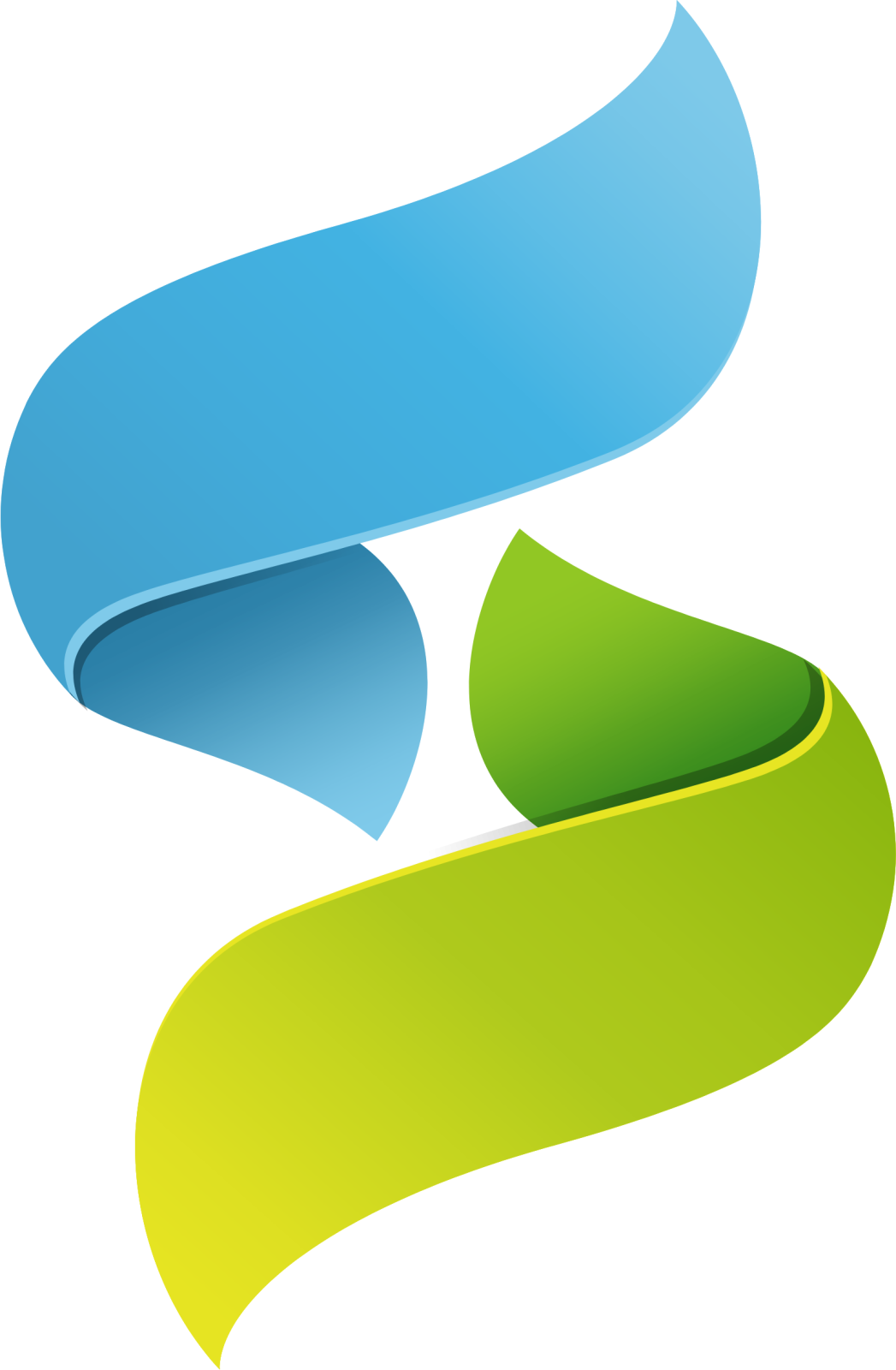 two blue and green ribbons on a white background