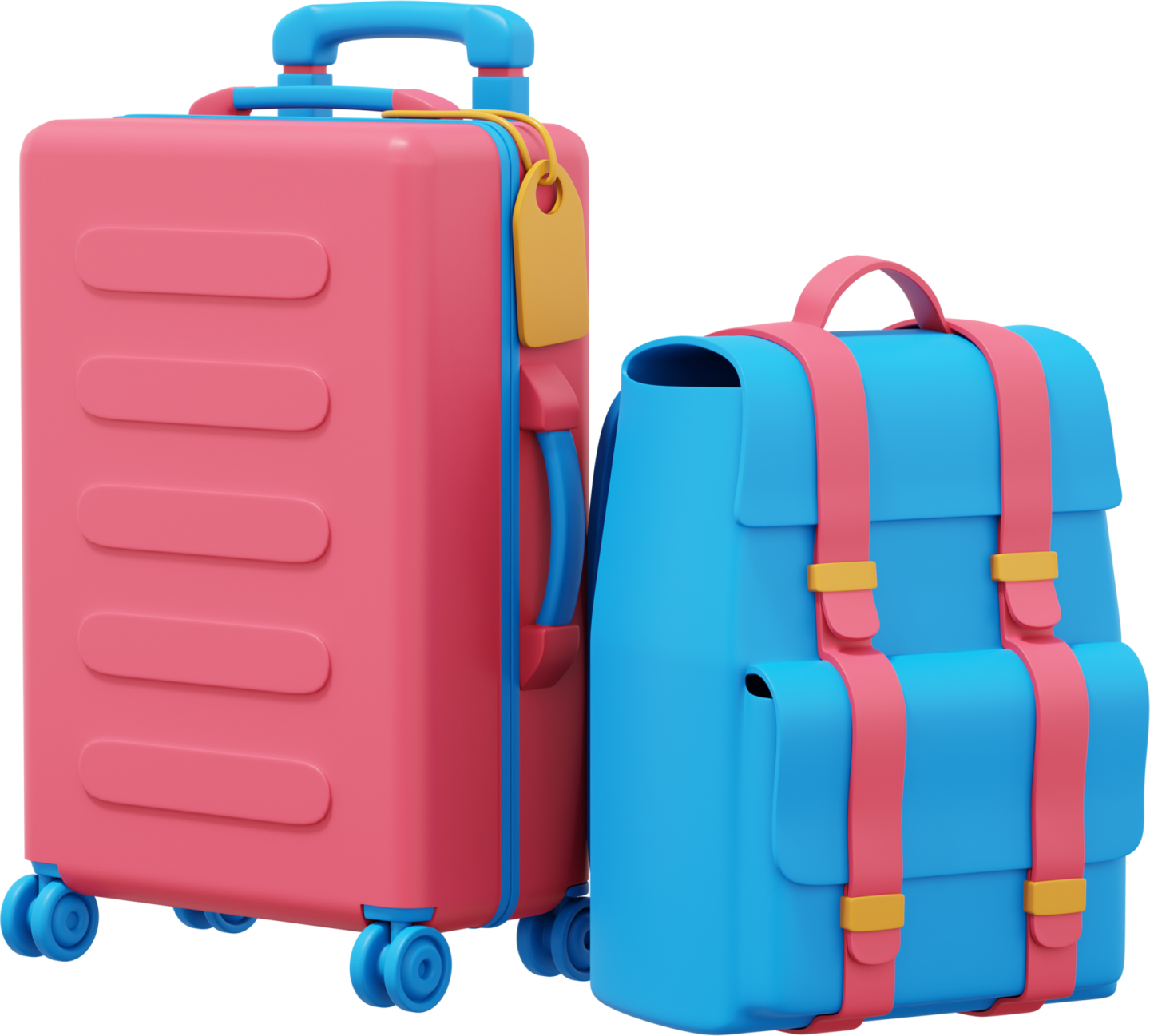 a pink and blue suitcase