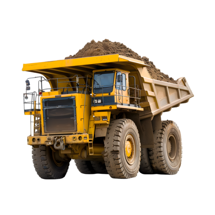 a large yellow dump truck on a white background
