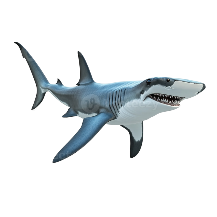a great white shark on a white background