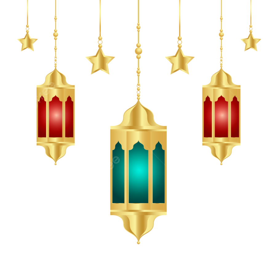 a set of three hanging lanterns on a white background