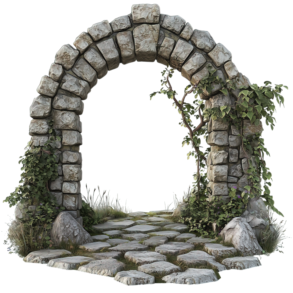 a stone arch with ivy growing over it