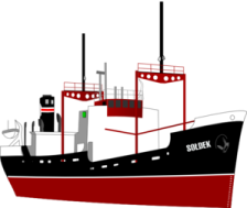 a red and black boat on a white background