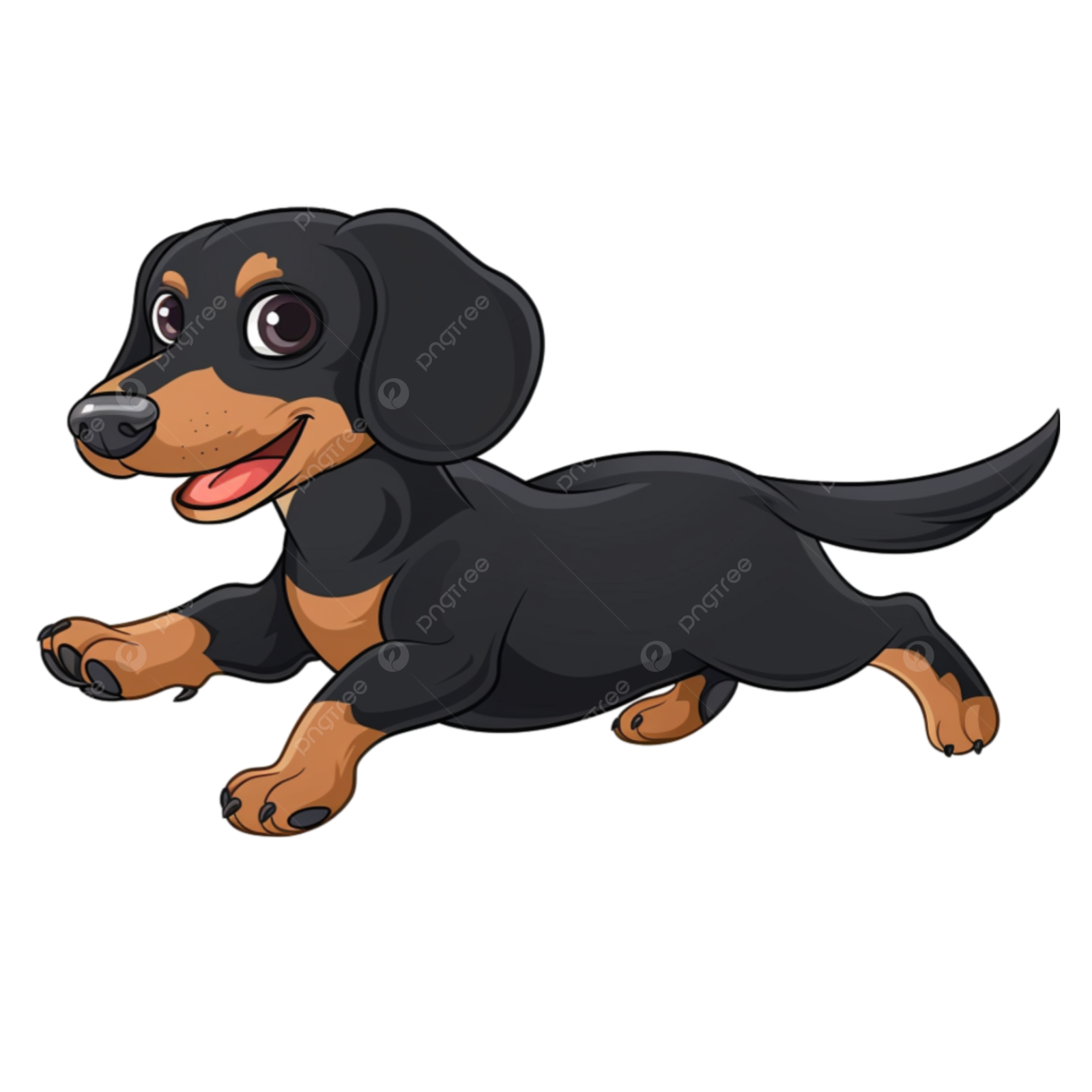 a black and brown dog running on a white background