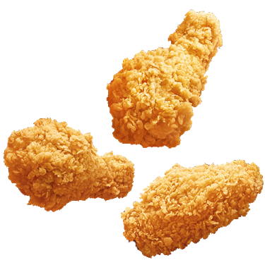 three pieces of fried chicken on a white background