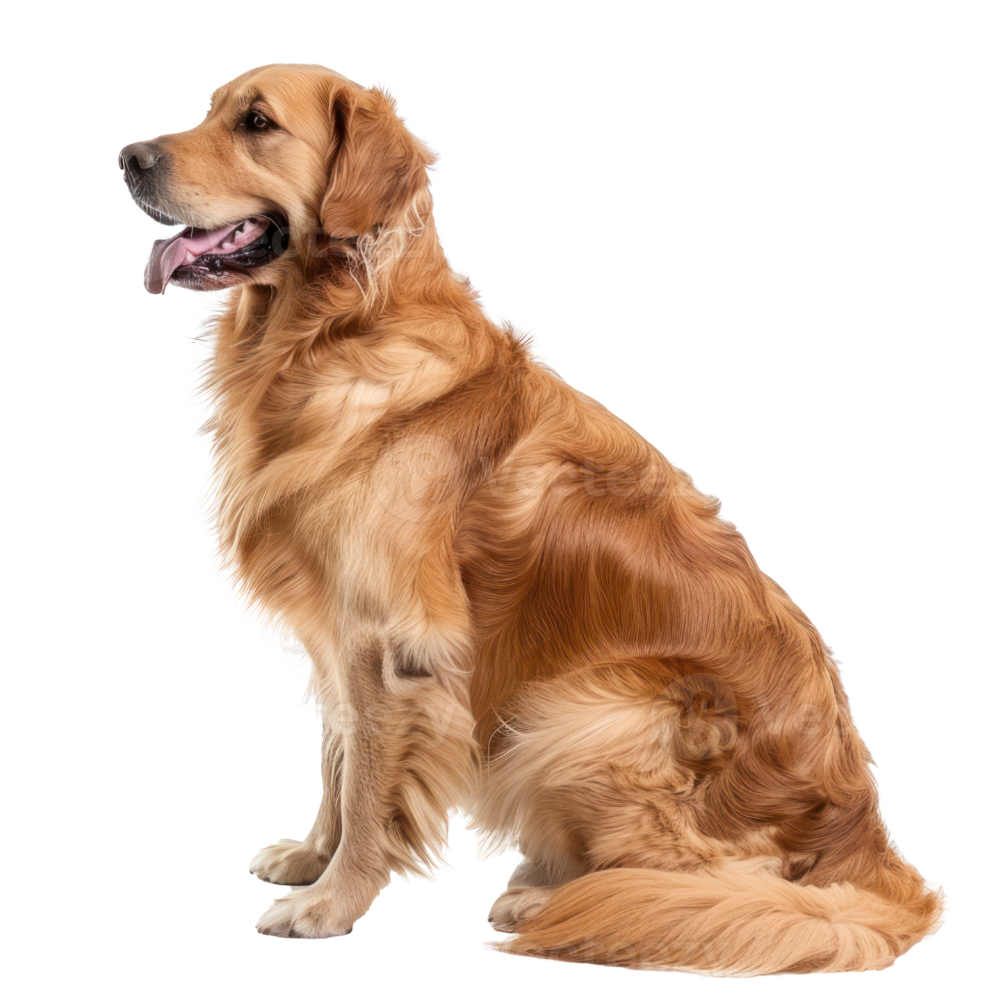 a large brown dog sitting on a white background
