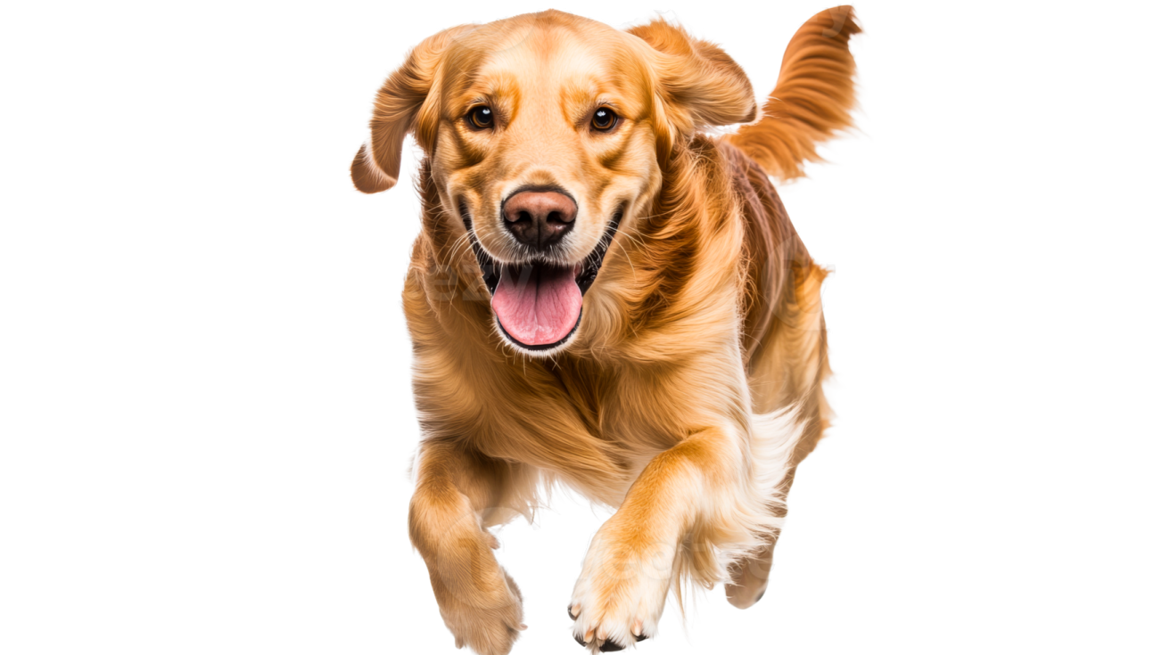 a golden retrieve dog running towards the camera