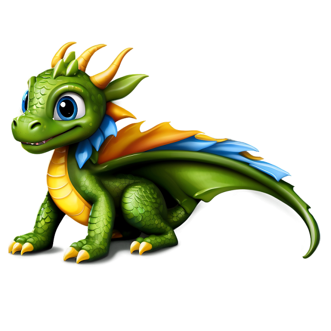 a green and yellow dragon with blue wings