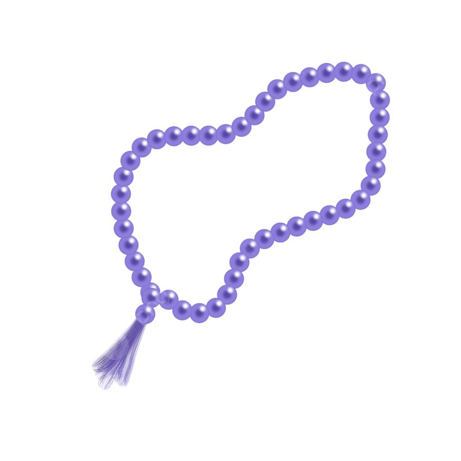 a purple pearl necklace with a ta