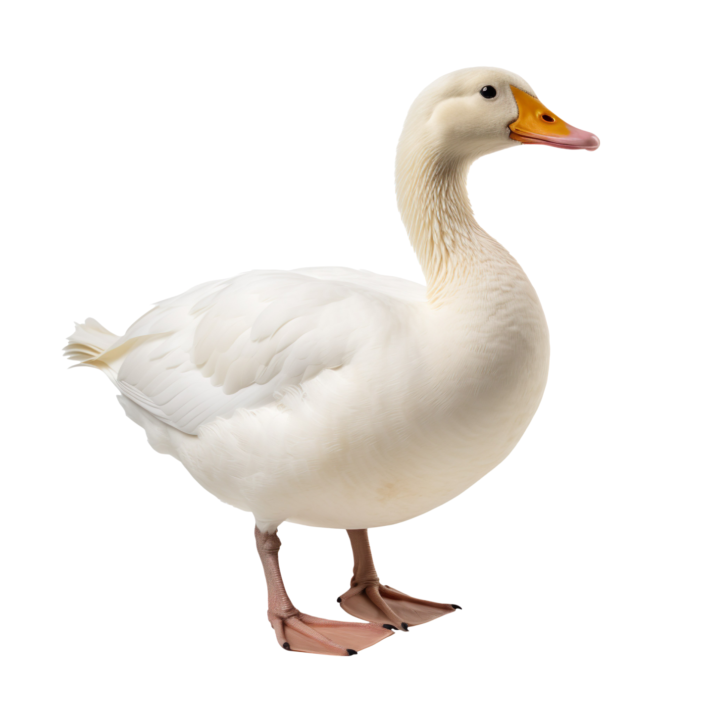 a white duck standing on its hinds