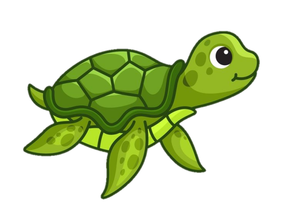 a green turtle with black eyes
