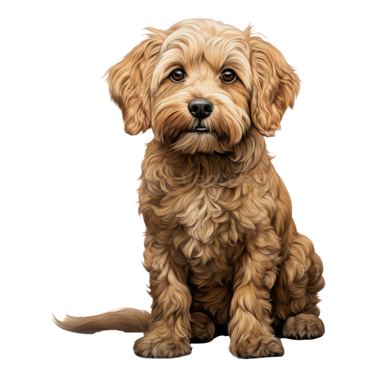 a brown dog sitting down on a white background