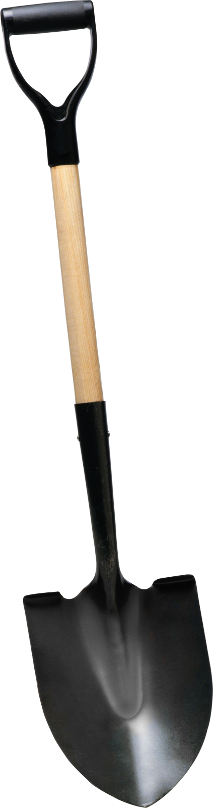 a black shovel with wooden handle