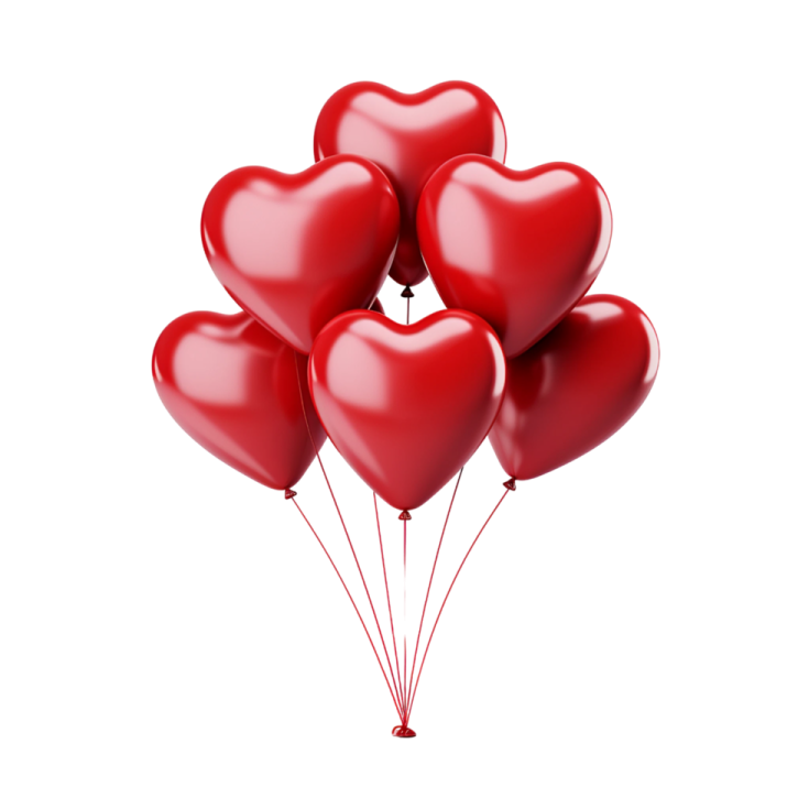 a bunch of red heart shaped balloons