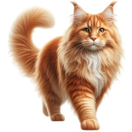 an orange cat with long hair and a white background