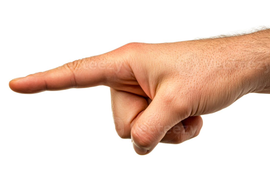 a man's hand pointing at something