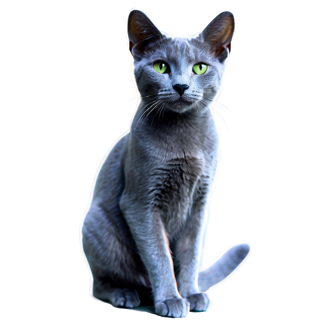 a gray cat with green eyes sitting on a white surface