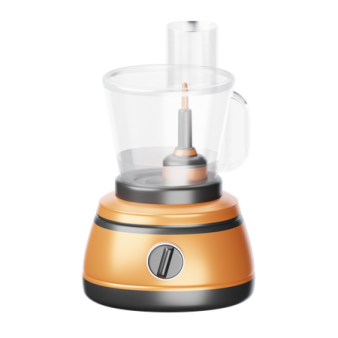 an orange blender on a white background