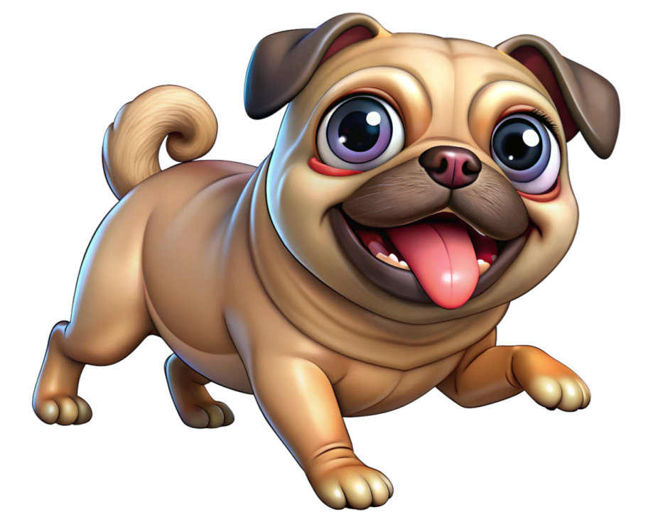 a cartoon dog with big eyes and a big smile