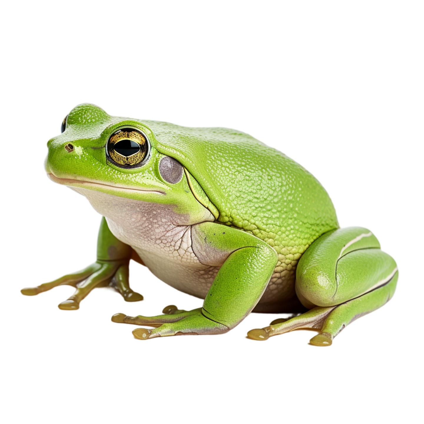 a green frog on a white background