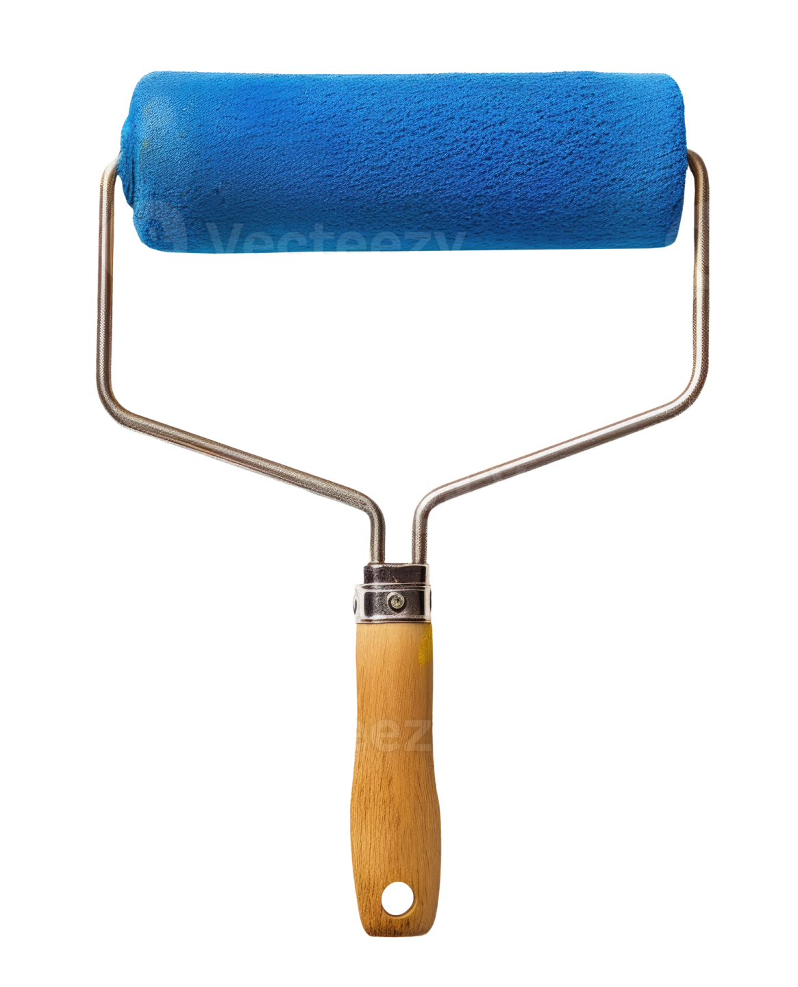 a blue paint roller on a white background
