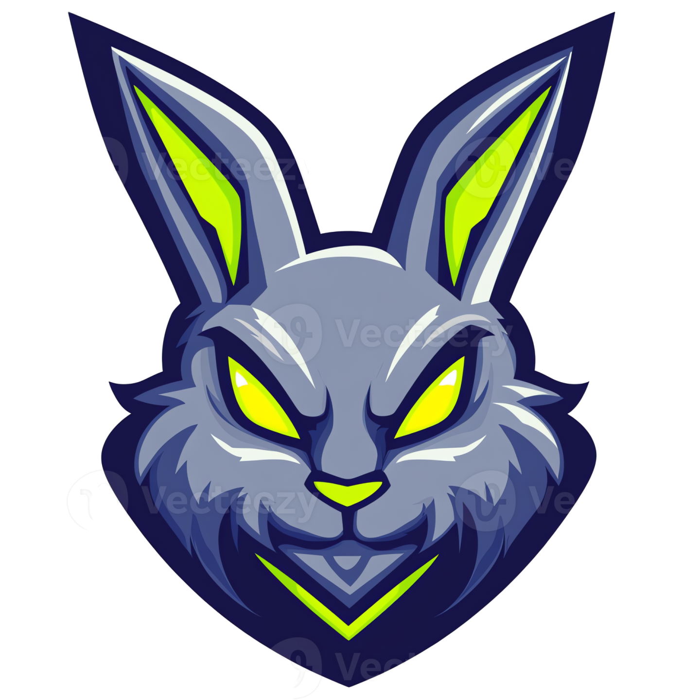 an illustration of a rabbit's head with glowing eyes