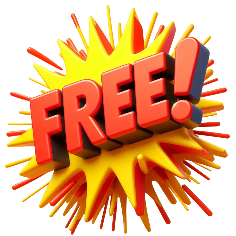 a red and yellow explosion with the word free on it