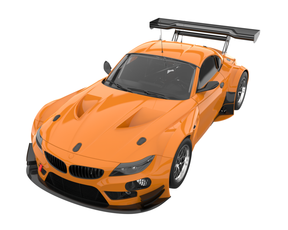 an orange sports car on a white background