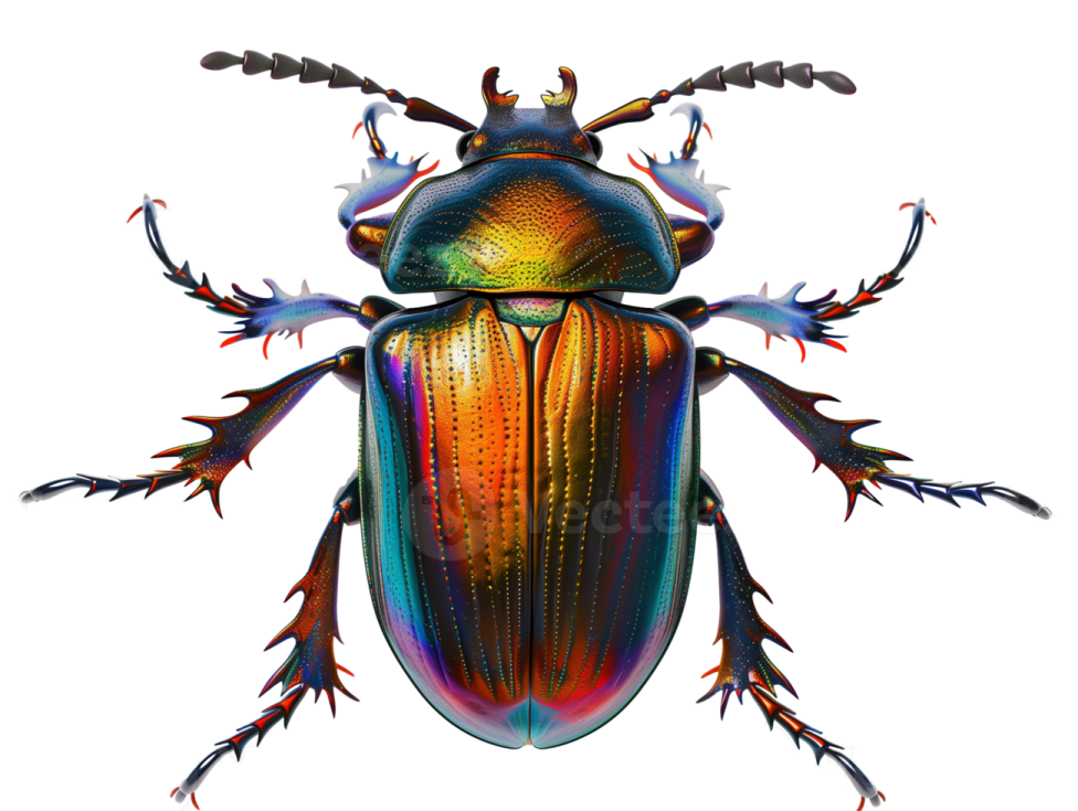 a colorful beetle on a white background