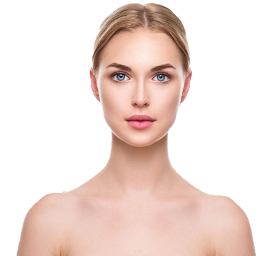 a woman's face with blue eyes