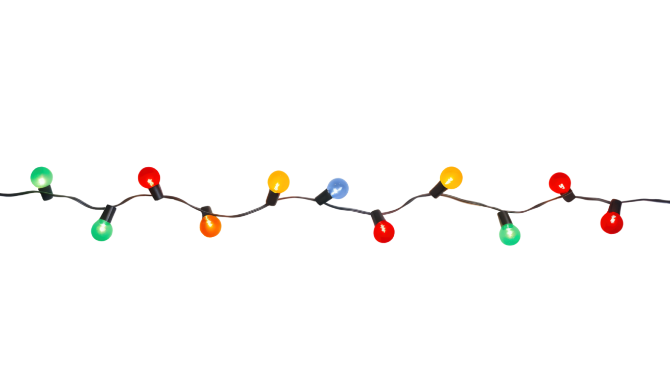 a string of christmas lights on a white background