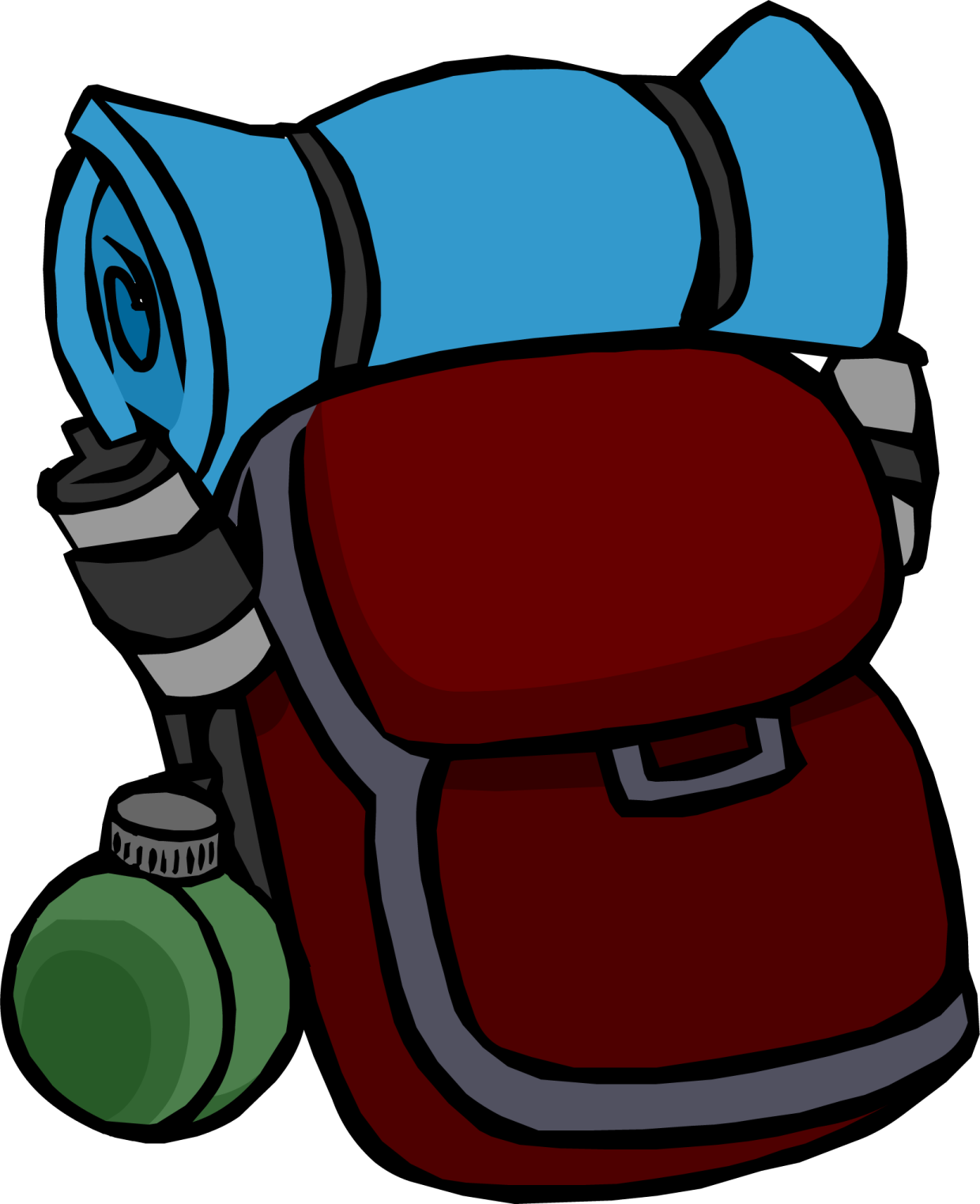 a backpack with a water bottle on it