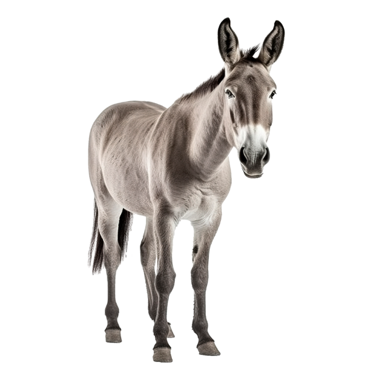 a donkey standing in front of a white background