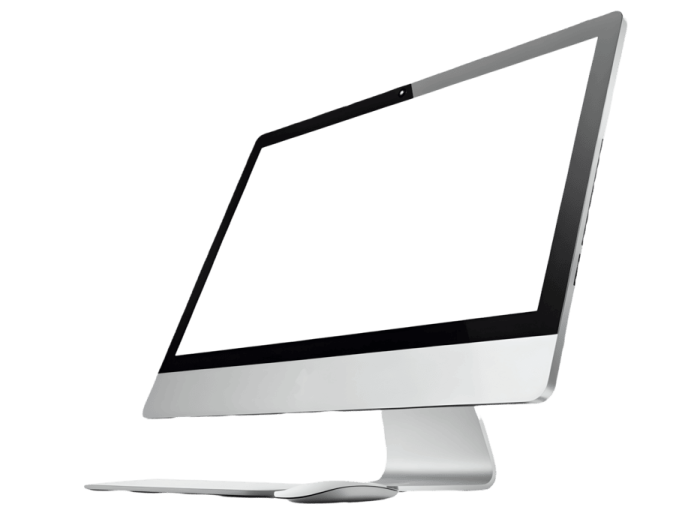 a computer with a white screen on it