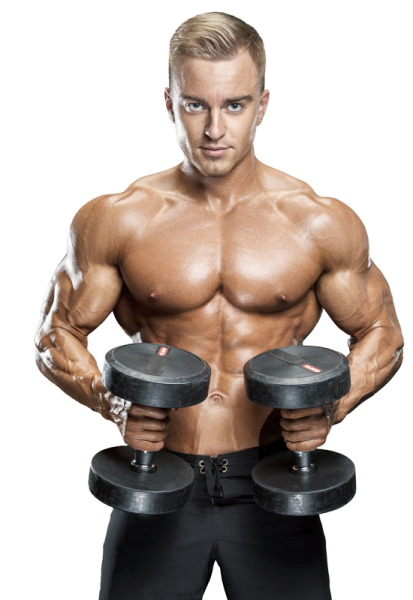 a man holding two dumbs in his hands