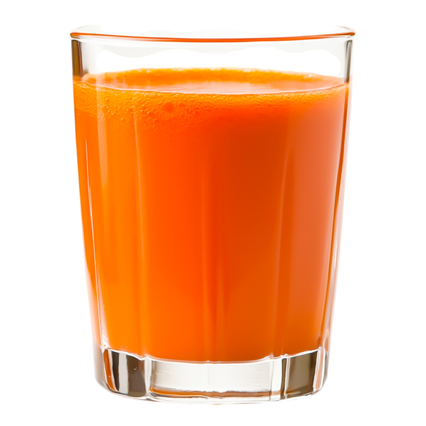 a glass of orange juice on a white background