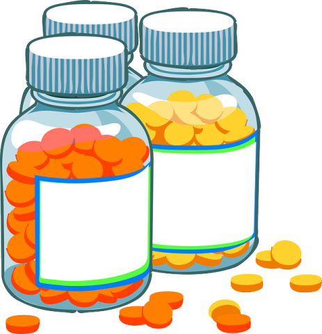 two glass jars filled with pills