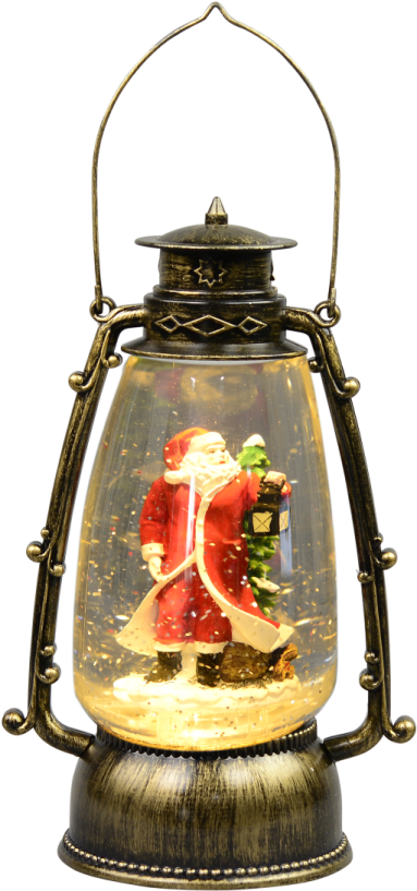 a glass lantern with a christmas decoration inside