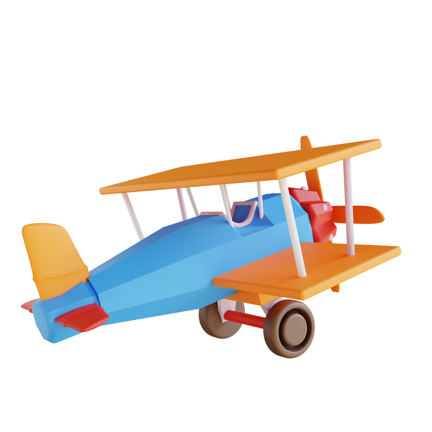 a blue and orange toy plane on a white background