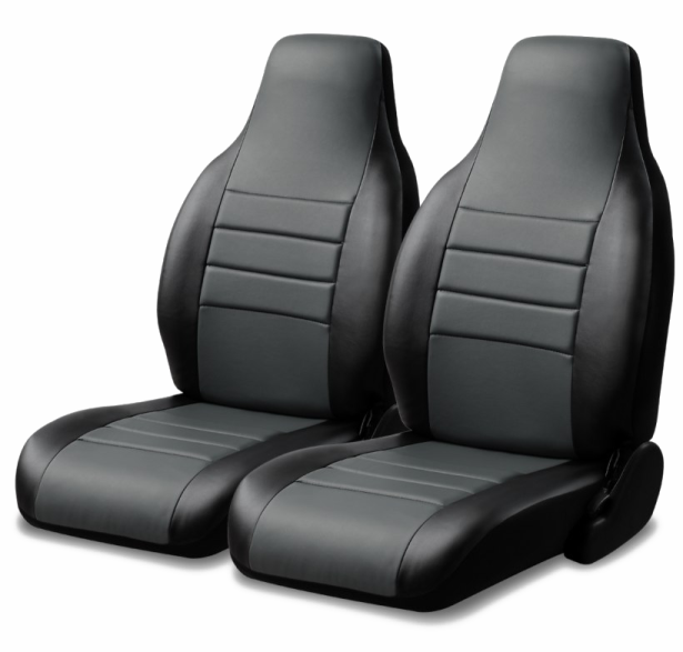 a pair of black leather seat covers