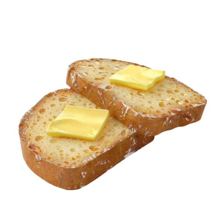 two slices of bread with butter on top