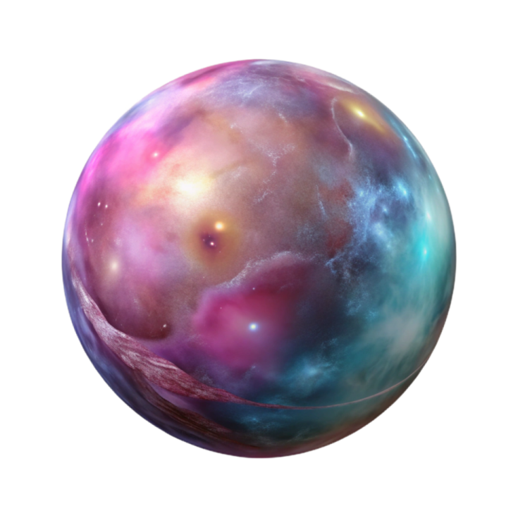 a purple and blue sphere with stars in the background