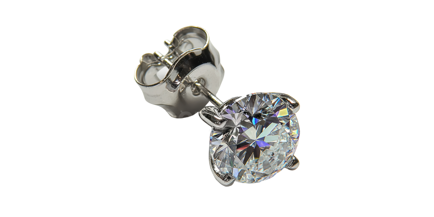 a pair of diamond earrings on a white background